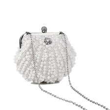 Women Ladies Pearl Beaded Handbag Evening Bags Party Wedding Black Shoulder Bag