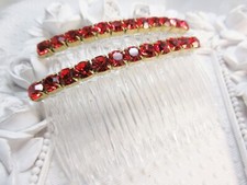6 mm Christmas Red Preciosa Crystal Rhinestones Side Hair Comb Pair