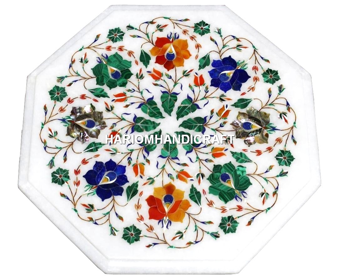 Elegant Marble Octagon Console Table with Floral Mosaic Inlay H1393