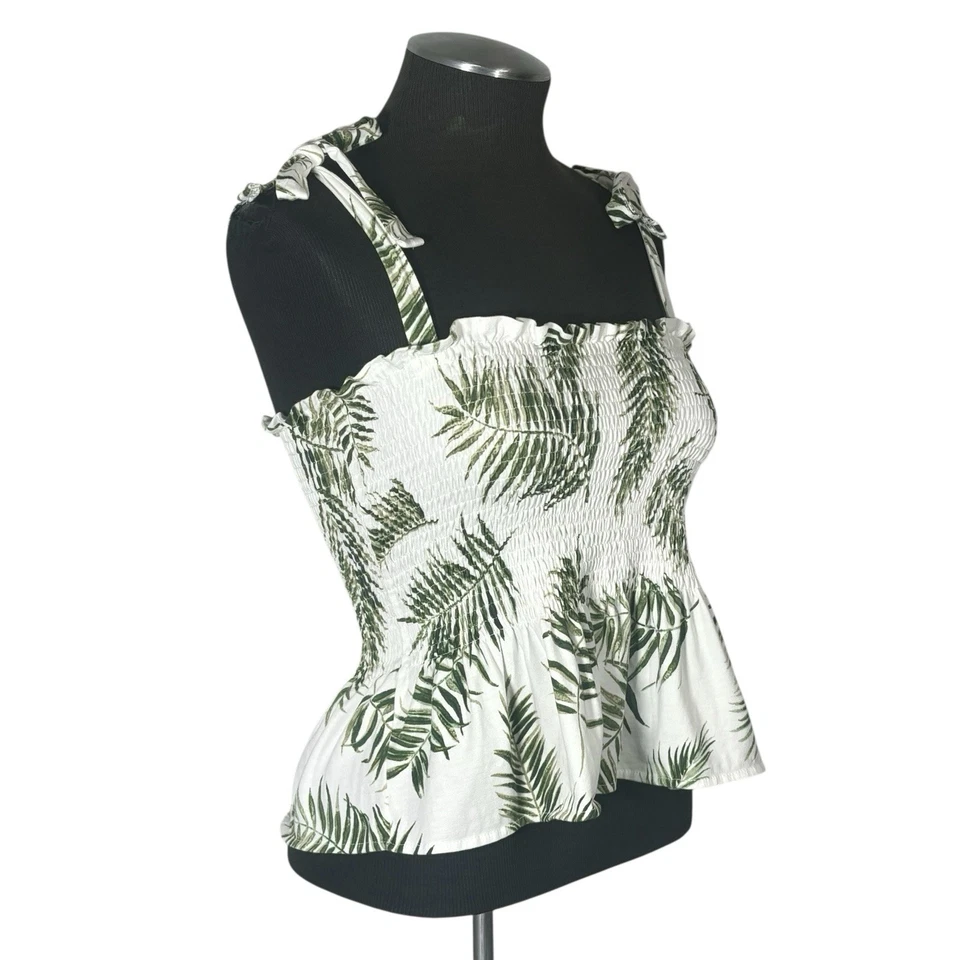 H&M - Top corto de mezcla de algodón con estampado de hojas de palma - Pequeño Foto 4 de 4