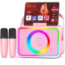 Karaoke Machine for Kids Adults,Portable Bluetooth Speaker with 2 Pink