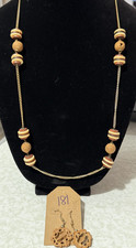 Boho Wooden Look Beaded Necklace Earrings of Same Color 30"
