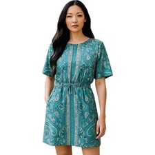 MICHAEL KORS SHORT SLEEVE BLUE ROUND NECK PRINT DRESS 8