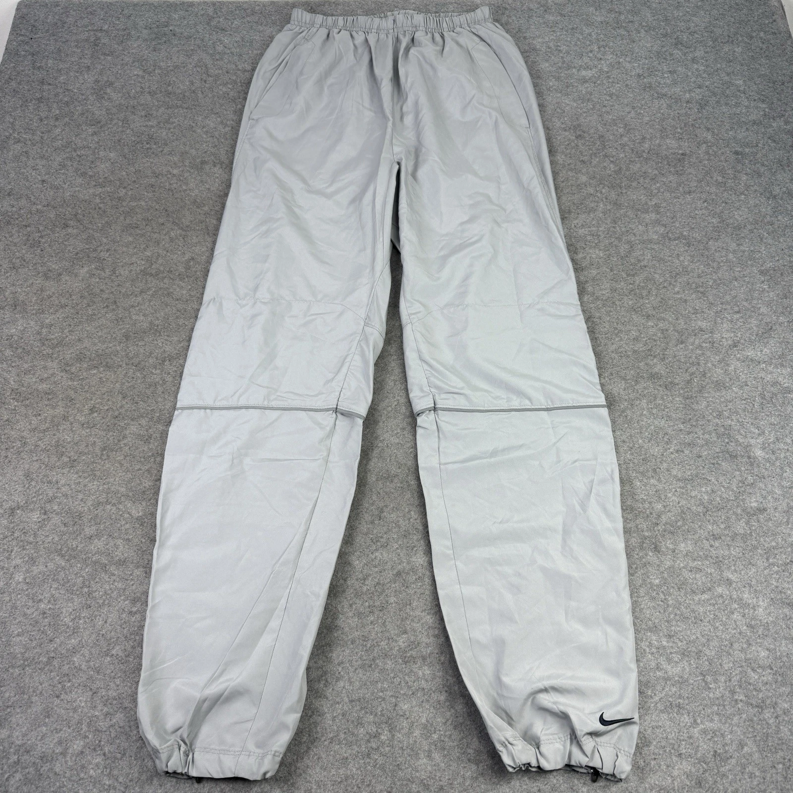 Nike Tracksuit Bottoms Mens Small Grey Track Pants Reflective Joggers Logo Y2K
