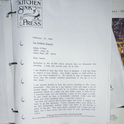 James O'Barr The Crow Archive 1997-1998 Denis Kitchen Signed Letters Unreleased