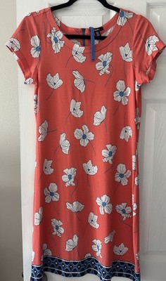 Hatley Floral Shift Dress M Cotton Knit Orange Short Sleeve Round Neck Zip