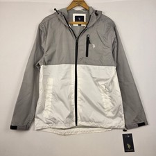 U.S. Polo Assn. Men s Hooded Windbreaker Jacket Gray White Large NWT