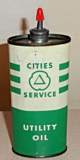 Old Oval Lead Top CITIES SERVICE Utility Oil Tin Vintage 4 Oz Handy Oiler Can