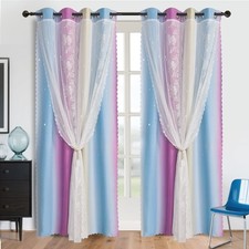 2 Panels 52x84inch Star Hollow Out Double Layer Curtains Grommet Window Drapes
