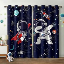 Space Curtains for Boys Room Astronaut Themed Blackout Grommet Drapes, T