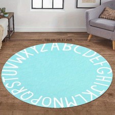 1pc Flannel Round Printed Mat, Autumn Style Halloween -Inspired Blue Letter Patt