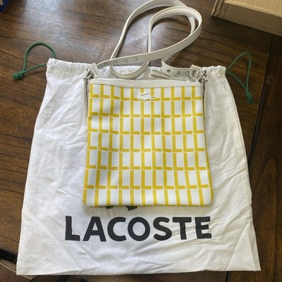 LACOSTE WHITE YELLOW FLAT CROSSOVER BAG  crossbody purse 