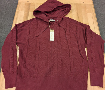 Natural Reflections Cable Knit Hooded Sweater Hoodie Women's Medium Zinfandel