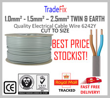 2.5 mm² - 1.5mm² - 1.0mm²  Twin & Earth Quality Electric Cable Wire BASEC 6242Y
