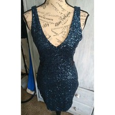 Bebe Sheer Cut Out Sides Vneck Dress Blue Sm Party Cocktail Y2K Vintage Sexy