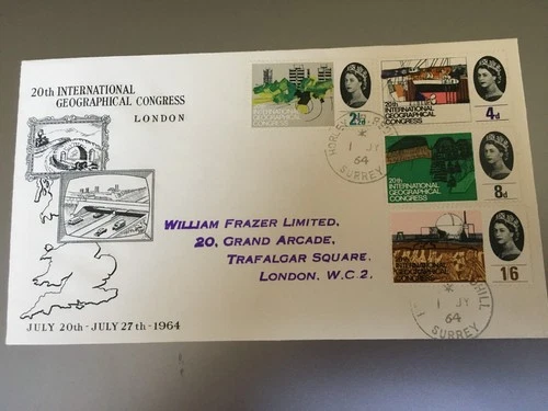 GB STAMPS RARE FIRST DAY COVER 1964 GEOGRAPHIC CONGRESS HORLEY REDHILL