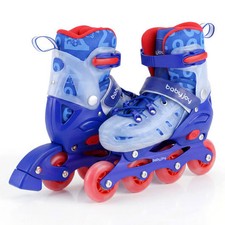 4-Size Adjustable Illuminating Kids Inline Skates with Light Up Wheels-Blue - Co