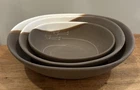 Studio Pottery Porcelain Nesting Bowls Set of 3 Etched Birds Brown White