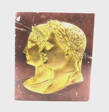 19th C Bronze Napoleon & Josephine Bonaparte Plaque Red Marble French Louis XVI