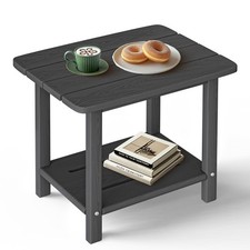 2-Tier Outdoor Side Table HDPE Patio Table Weather Resistant