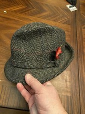 Vtg Artel Trilby Fedora Brown Tweed Herringbone Hat Mens Size M Made In USA