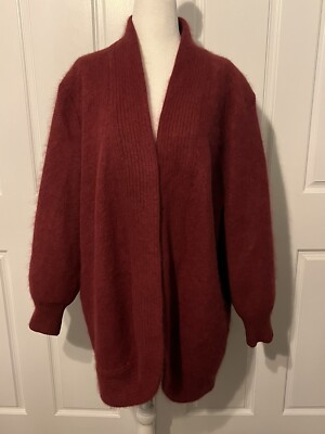 Vintage 1980s Venesha Maroon Red Angora Oversized Sweater Cardigan Jacket  XL