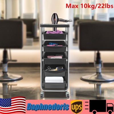 Black Beauty Salons Trolley Barber 5 Drawers Storage Organizer Cart with Wheels 