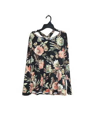Crescent Womens L/S Flowered Soft crewneck Top