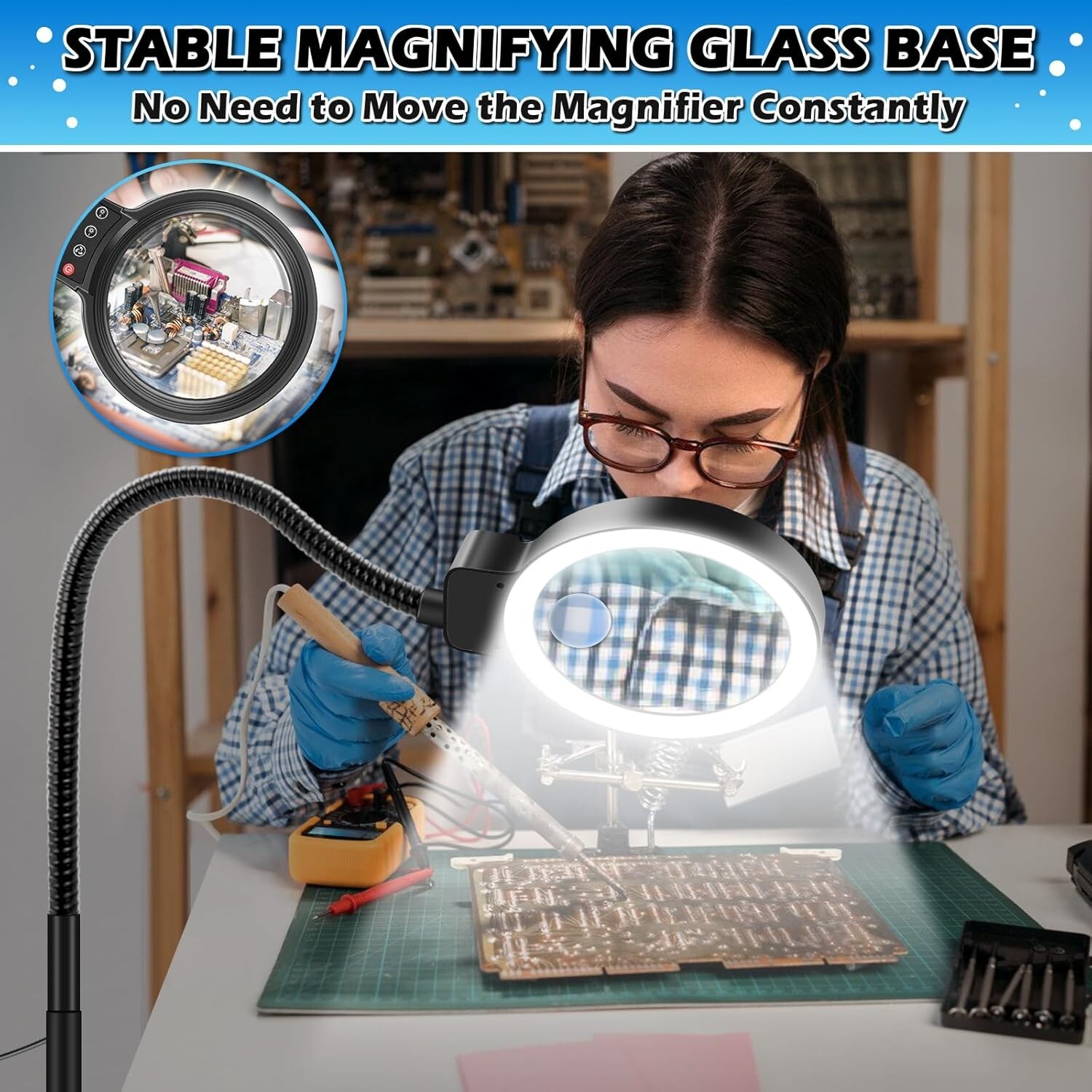 30X 10X Large Floor Magnifying Glass with Light and Stand,72 LED Adjustable H...