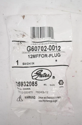 Gates Male Flat Face O Ring Plug G60702-0012 12MFFOR-PLUG 725932085 Genuine OEM