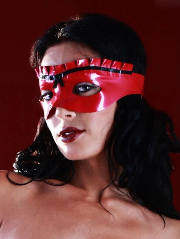 Red Lace Trim Latex Eye Mask, Handmade Natural Rubber Latex Eye Mask with Black - Image 4 of 4