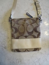 Coach Signature File Bag Crossbody Purse Nylon  Canvas Gray With Black