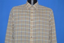 vintage 80s LEVIS TAN BLUE STRIPED PLAID BUTTON UP MENS CASUAL SHIRT MEDIUM M