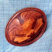 Leather Eagle Flags Belt Buckle Cowboy Biker Trucker Patriot Vintage 90s .SHY923