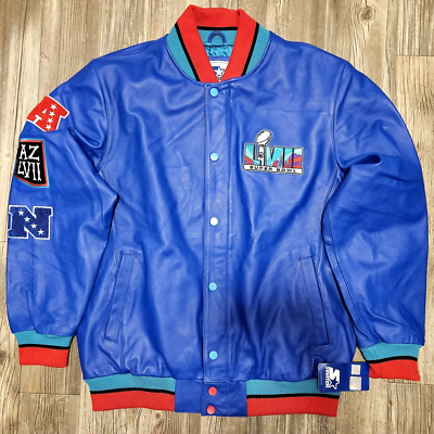STARTER Super Bowl LVII 57 NFL Arizona Genuine Leather Jacket Blue