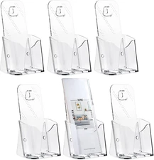 Stockroom plus 6 Pack Clear Brochure Holder Wall Mount - Pamphlet Display Stand,