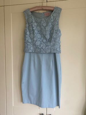 Phase Eight Pale Blue dress with Lace overlay bodice size 12 UK