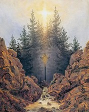 Oil caspar david friedrich - cross in the forest stream through the mountain ART