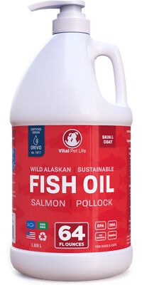 Fish Oil for Dogs - Healthy Skin & Coat, Salmon, Pollock, All Natural Supplement