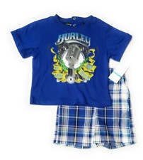 Hurley Boys 2pc Short Sleeve Shirt Shorts Set Blue 24Mos NWOT