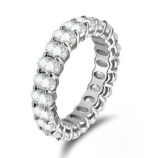 D VVS1 Oval Cut Moissanite Eternity Band Wedding Ring 14k White Gold Plated 