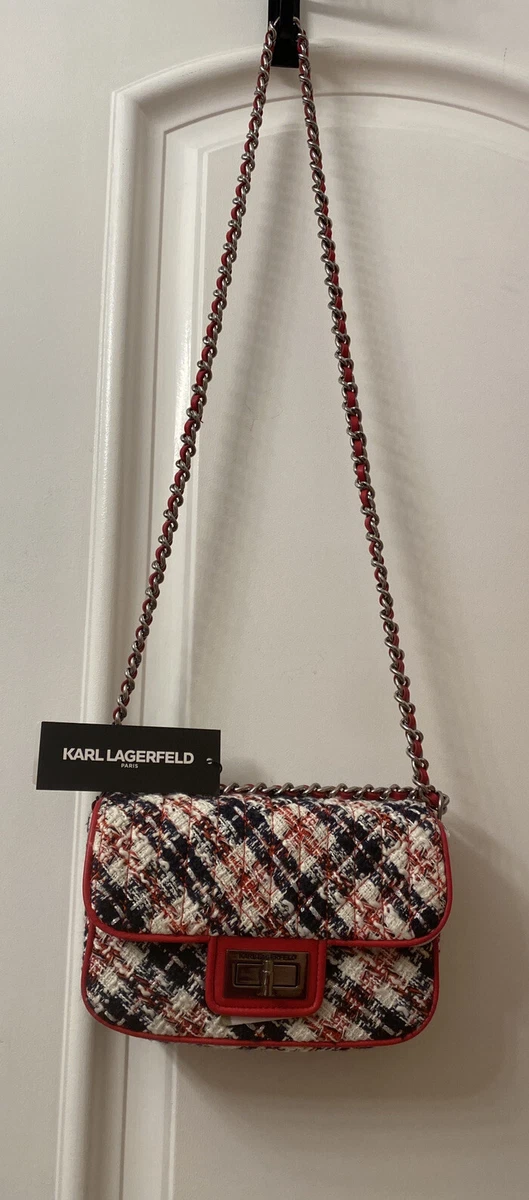 Original Karl Lagerfeld Paris Agyness Tweed Shoulder Bag Chain Red