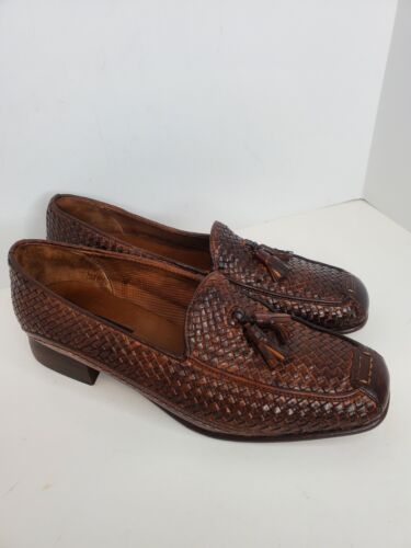 Sesto Meucci Womens Leather Woven Tassel Slip On Loafers Shoes Size 7.5~Italy - Afbeelding 1 van 9