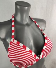 Image of New Boux Avenue Red Mix Paris Stripe Triangle Bikini Top Swim Bra 32B 32C 36B