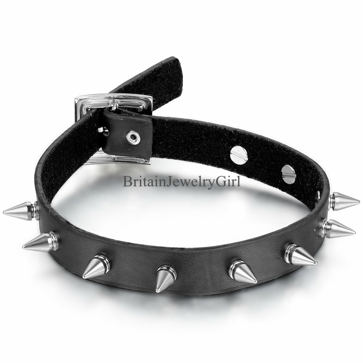 Cool Punk Rock Spike Black Leather Choker Collar Necklace Silver