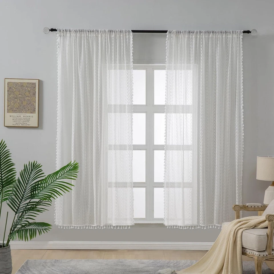 Шторы кружевные антикварные стильные белые 59 x 63 дюйма - идеально подходят для винтажных домов бохо - Изображение 4 из 4