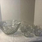 VTG Anchor Hocking Punch Bowl 10 Piece Clear Glass Arlington Pattern 8 Cups