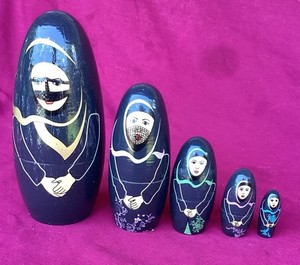 Arabic Middle Eastern 5 Pc. Nesting Doll Set Hand Painted Wood