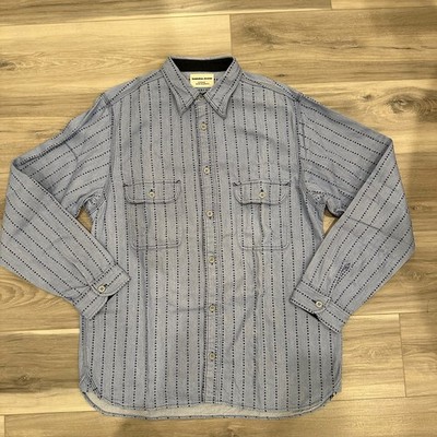 Samurai Jeans $340 Throwing Star Print Work Shirt Light Indigo SSS22-SHR-OVS XXL