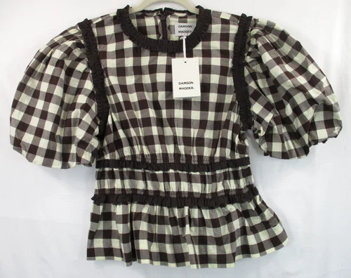 -NWT Damson Madder Everly Ruffle Blouse Women's Top Butter Gingham Sz 14